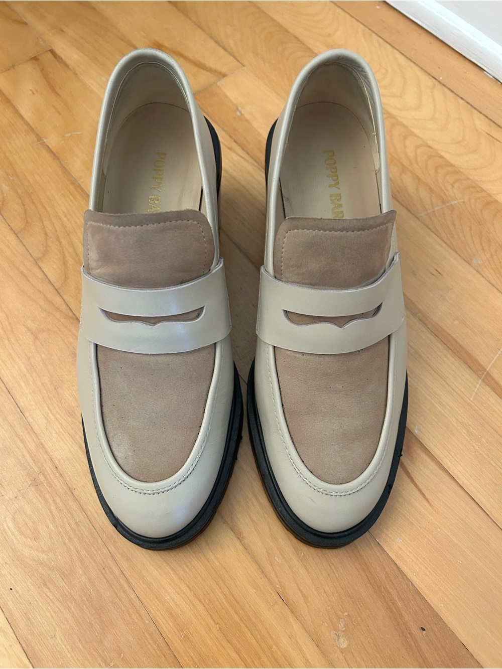 Poppy Barley Beige and Taupe Leather Suede Loafers